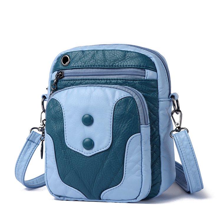 PU Leather Shoulder Bag with Zipper and Patchwork Design - Image 2
