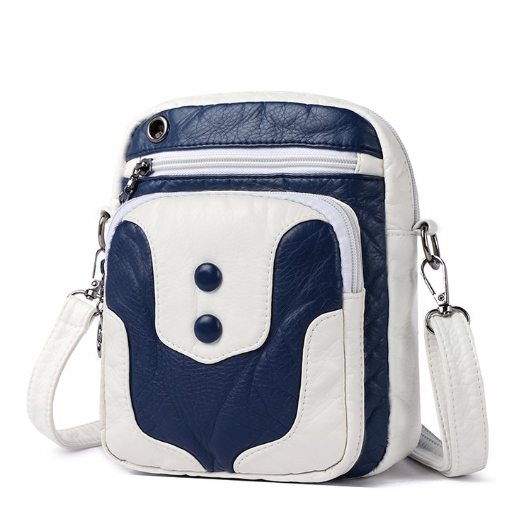 PU Leather Shoulder Bag with Zipper and Patchwork Design - Image 5