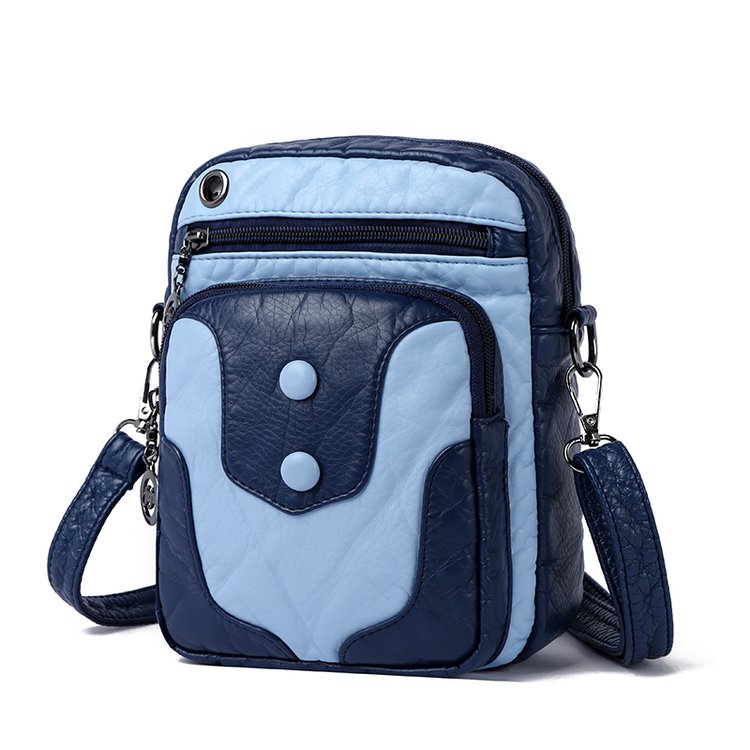 PU Leather Shoulder Bag with Zipper and Patchwork Design - Image 3