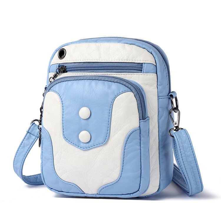 PU Leather Shoulder Bag with Zipper and Patchwork Design - Image 4
