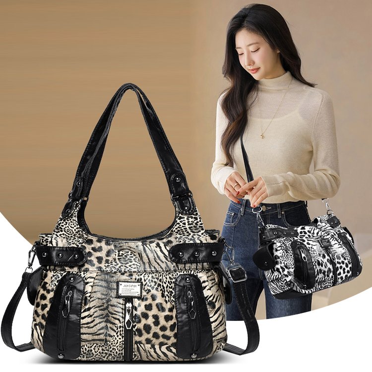 Women's Leopard Print Shoulder Crossbody Handbag with Zipper