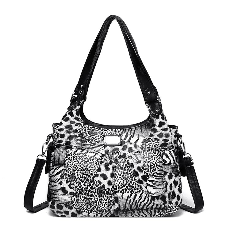 Leopard Print PU Shoulder Handbag Crossbody Bag with Magnetic Drawstring Closure - Image 3