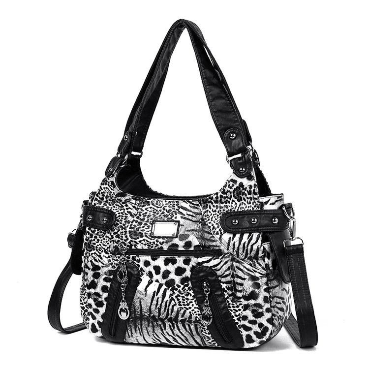 Leopard Print PU Shoulder Handbag Crossbody Bag with Drawstring Magnetic Closure - Image 4