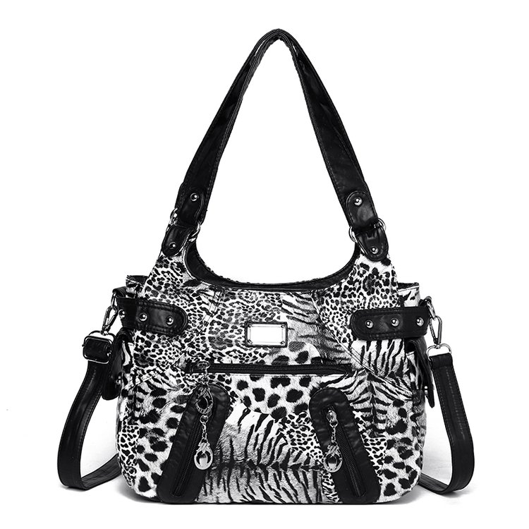 Leopard Print PU Shoulder Handbag Crossbody Bag with Drawstring Magnetic Closure - Image 3