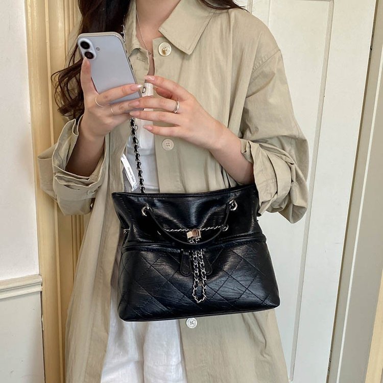 PU Tote Bag with Stitching Detail for Daily Use - White,Black,Brown - One Size - Image 2